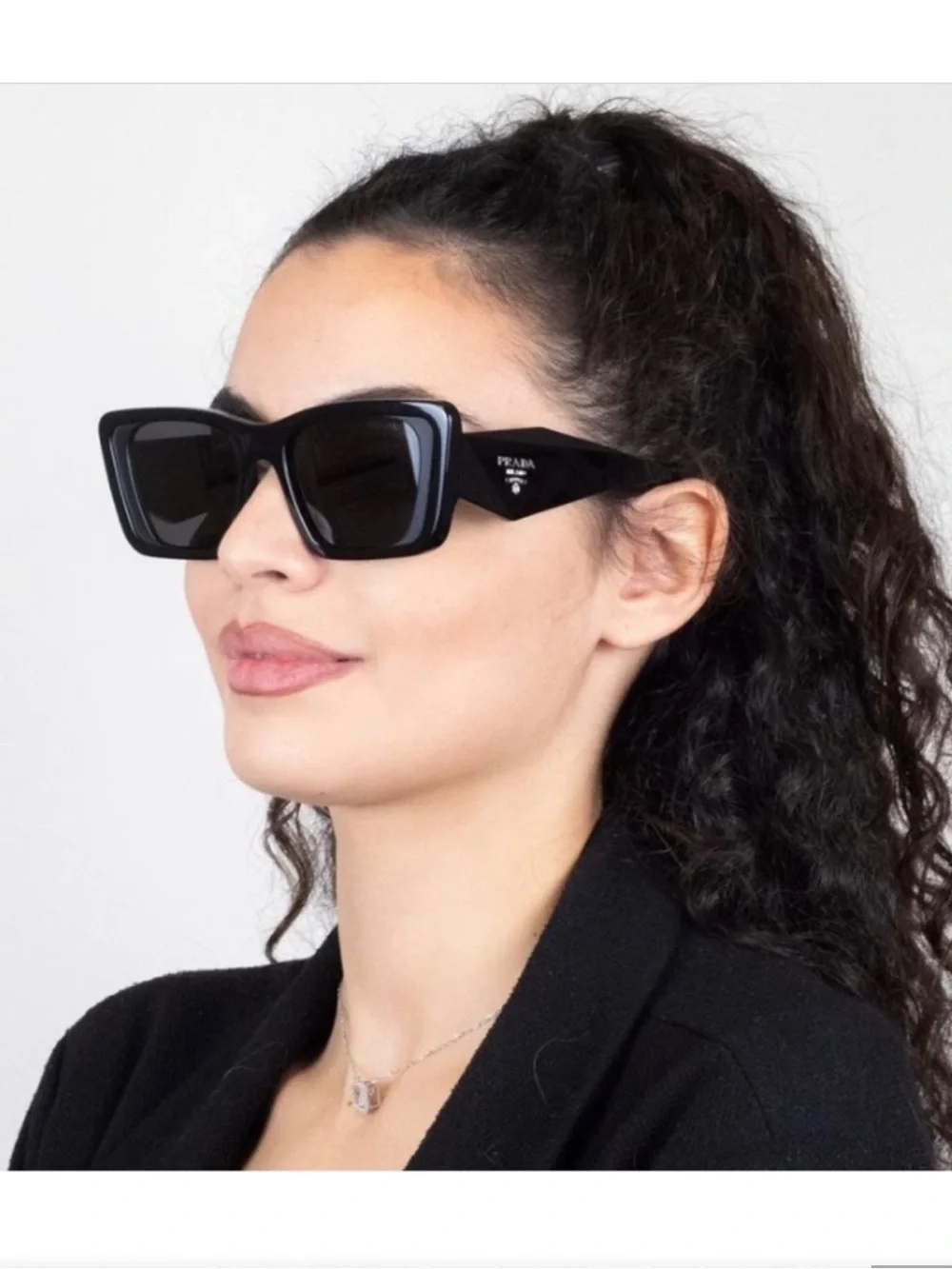 Prada Black Oversized Angular Sunglasses